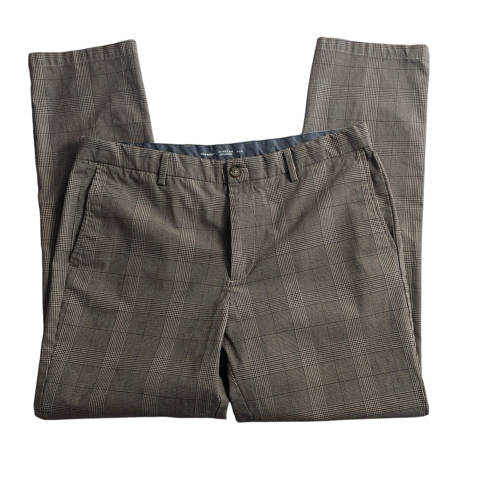 Old Navy Mens 38x32 Ultimate Slim Plaid Pants Built In Flex Stretch Chino - Picture 7 of 11